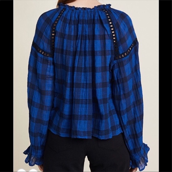 Free People Honey Grove blue plaid size large top - Picture 4 of 8